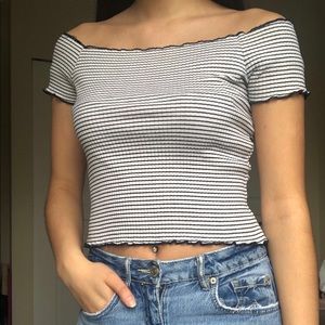 Off the shoulder black and white stripes top